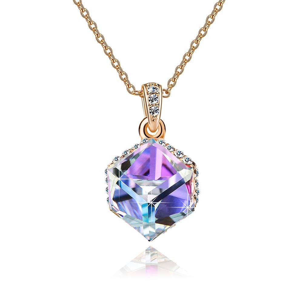 EVEVIC Color Changing Cubic Swarovski Crystal Pendant Necklaces for Women 14K Gold Plated Hypoallergenic Jewelry