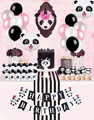 Panda Birthday Party Decorations For Girls Panda Happy Birthday Banner Cupcake Topper Foil Balloons Favor Goodie Bags For Girls Panda Bear Party Supplies #TOP2