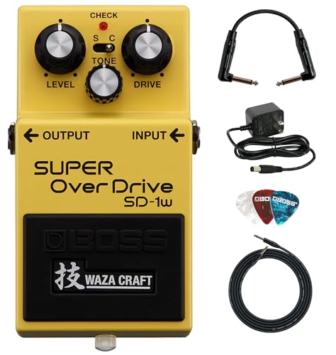 Image of Boss SD-1W Waza Craft Super Overdrive Bundle with Gearlux Power Supply, Instrument Cable, Patch Cable, and Picks