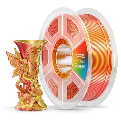 Image of YOOPAI Dual Color Silk PLA Filament 1.75mm, Two-Tone Coextrusion PLA 3D Printer Filament, Shiny Color Change Finish, Enhanced Formula for Stable Printing, 1kg Spool, Red Gold