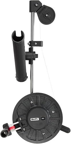 Scotty #1060 Depthking Descendente manual, pantalla empaquetada con soporte de caña, negro, mediano