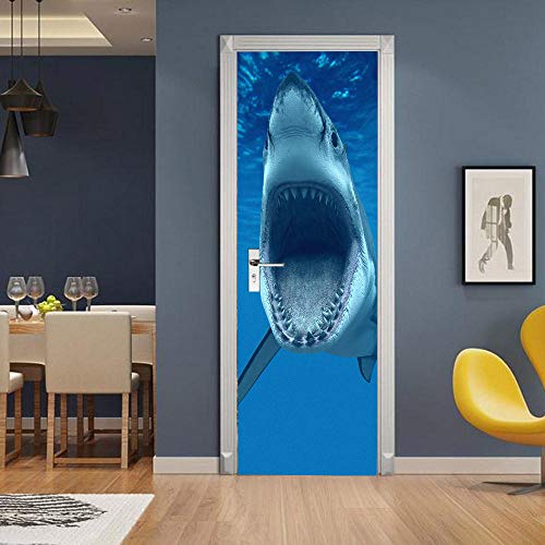 3d türaufkleber ürtapete selbstklebend TürPoster Hai wieder ablösbar Landschaft Städte Poster Bildtapete mural doorposters Fotowand Türfolie Poster Tapete 77 x 200 cm Cover