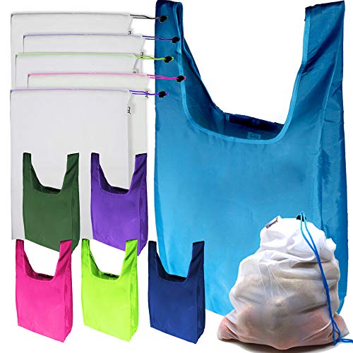 Jalousie 12 Pack Reusable Grocery Bags include 6 Grocery Foldable Totes Polyester Shopping Bags and 6 Large Reusable Mesh Produce Bags Strong Lightweight Environment Friendly