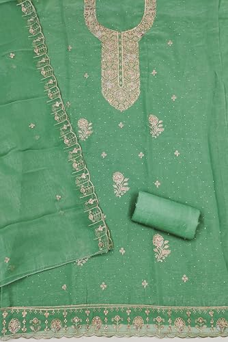 Image of Women's Shimmer Silk Embroidery Work Unstitched Dress Material
