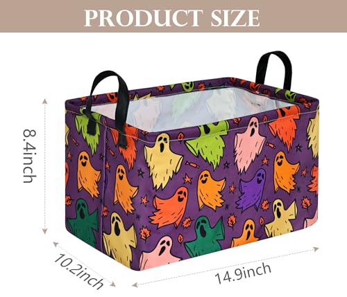 Image of Happy Halloween Ghost Storage Basket Gift Laundry Bins Collapsible Storage Baskets Box Laundry Nursery Hamper for Home and Office Decoration with Handles