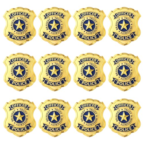 Suncalla 12 Pack Police Badge Bulk Detective Sheriff Cop Fbi Fake Badge Prop Police Pin for Costume Party Accessories Halloween Dress up Men Women