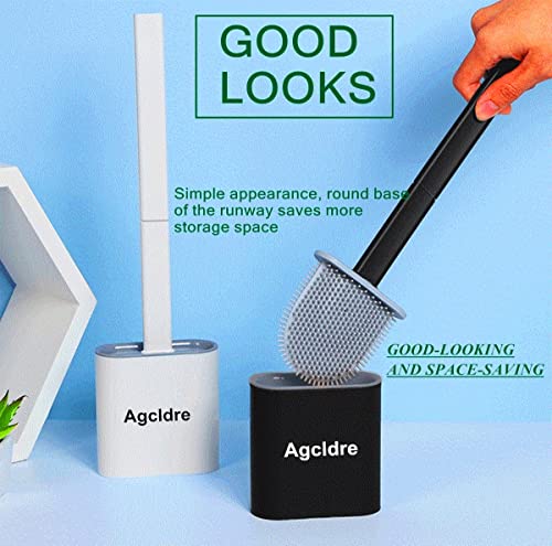 Image of Toilet Brush with Holder Silicone Toilet Brush and Cleaning Brush for Household Bathroom Toliet Brush Set (White)