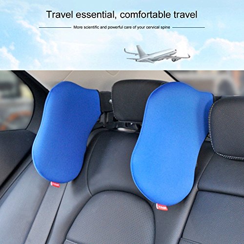 Almohadas de coche, Yaogroo nylon alto-elástico | Retráctil | Cómodo | Apoyo en ambos lados del asiento del coche reposacabezas almohada de cuello, 3 colores (azul)