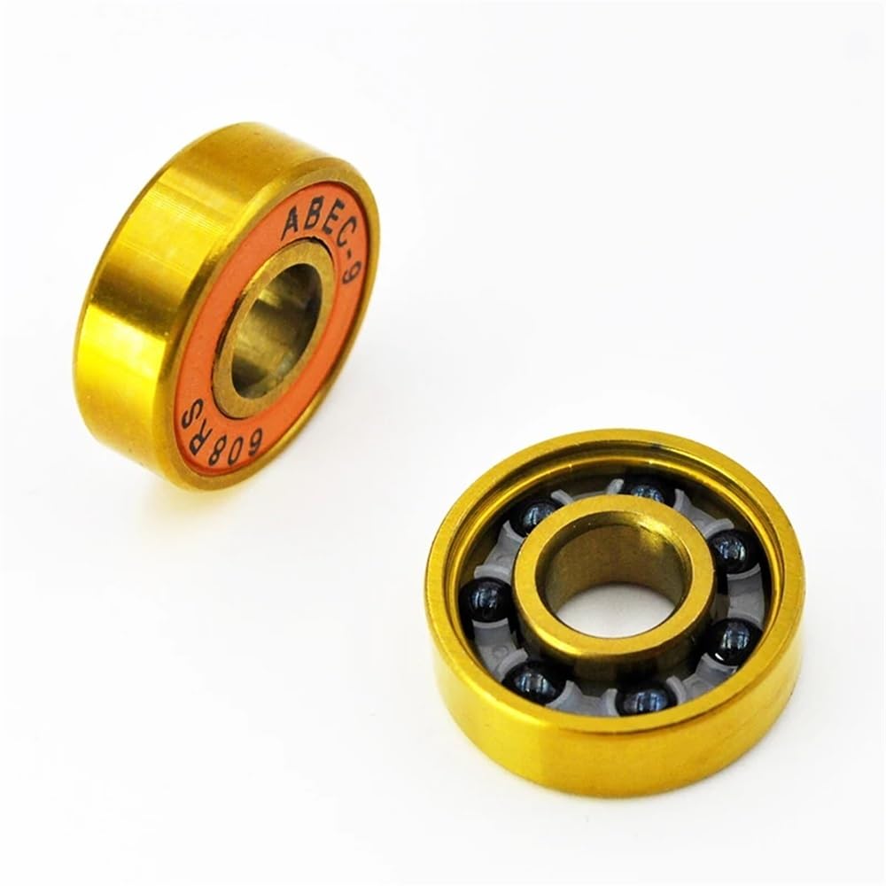 Lot de 16 roulements à billes hybrides en céramique noire 608 2RS, 8 x 22 x 7 mm, for roues de roller, skateboard, longboard, dorés