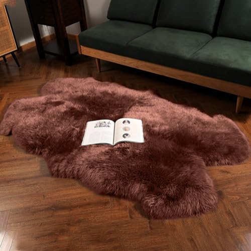 Premium Genuine Fur Sheepskin Rug Real Australia Sheepskin Natural Luxury Fluffy Lambskin Fur Area Rug Seat Covers for Kids Bedroom Sofa Chair Cover … (Mocha, 4ft x 6ft)