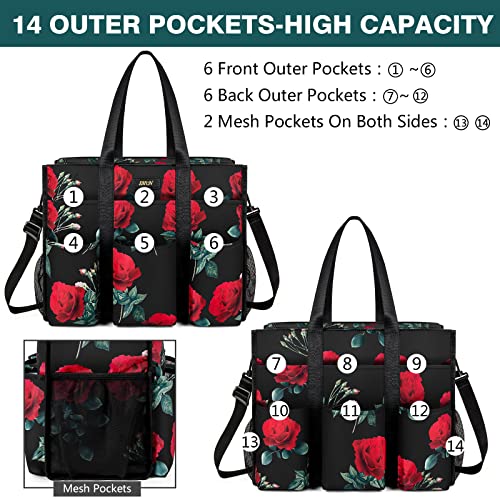 Image of IBFUN Utility Tote Bag with 24 Pockets, Large Teacher Tote for Women with Laptop Compartment, Travel Tote Bag with Zip Top