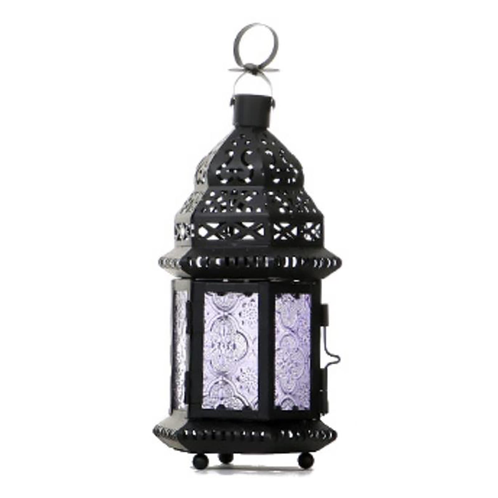 candlestick holders, MetalGarden Lanterns For Candles,Decorative,Moroccan Style Lantern Tealight Holders With Multi-coloured Glass,Garden Candle L(Purple)