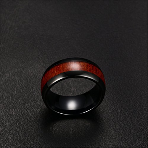 ALEXTINA Men's 8MM 2 Tone Tungsten Carbide Wedding Engagement Ring Wood Inlay Beveled Edge High Polish Size 8