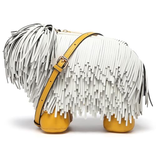 Umhängetasche in Hundeform, lustige Tier-Umhängetasche für Frauen, niedliche Schultertasche aus PU-Leder, einzigartige Hundeform, Geschenk für Tierliebhaber, modisches Accessoire (weiß), weiß
