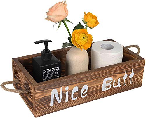 YCOCO Bathroom Decor Box,Country Decor and Farmhouse Bathroom Decor for The Home,Rustic Toilet Tank Tray and Wooden Bathroom Trays and Baskets for Counter,Brown