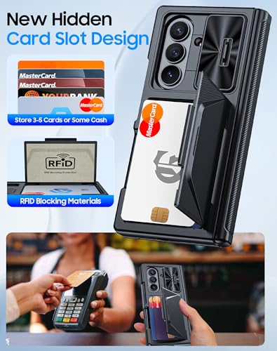 Image of for Samsung Galaxy Z Fold 7 Case with Card Holder RFID Blocking, Built in Slide Lens Cover & Hinge Protection & Screen Protector, Shockproof Wallet Case for Z Fold 7 (Black)