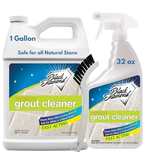 Black Diamond Ultimate Grout Cleaner: Best Cleaner for Tile, Ceramic, Porcelain, Marble Acid-Free Safe Deep Cleaner & Stain Remover for Even The Dirtiest Grout. (1-Quart/1-Gallon/sm brush)