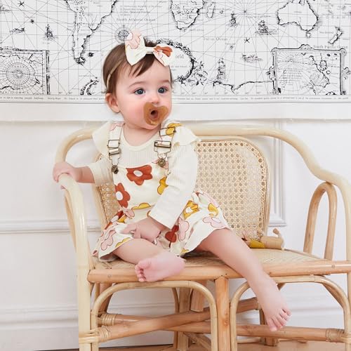 Newborn Baby Girl Outfits Long Sleeve Romper Floral Suspenders Skirt Cute Headband 3 Pcs Infant Fall Winter Clothes3