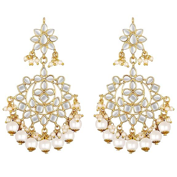 Kundan Earrings with Pearls, 18K Gold Plated, White and Golden (White) (B0DCBW3B7Z) Amazon Price History, Amazon Price Tracker