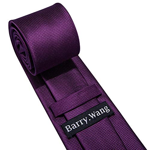 Image of Barry.Wang Plain Men Silk Ties Extra Long Satin Necktie for Wedding Business Handkerchief Cufflinks Set Solid Colors