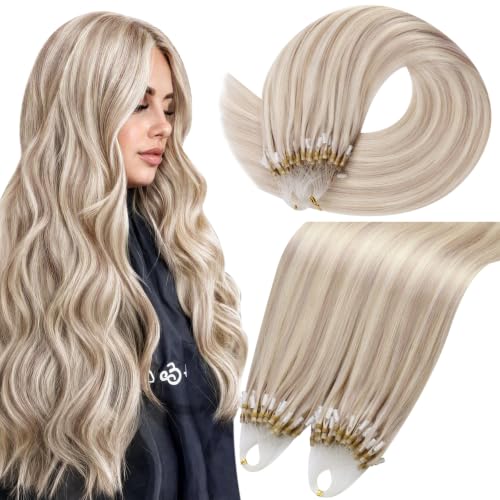 Moresoo Micro Loop Hair Extensions Real Human Hair, Ash Blonde Highlight