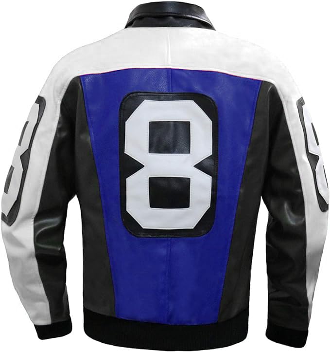 Image of 8 Pool Bomber Jacket- Faux Leather Seinfeld David Puddy Eight ball Lettermen Jacket - 90's Bomber Jacket