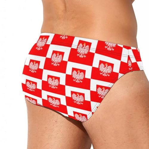 Poland Flag with White Royal Ea-gles Printed Swim Briefs for Men Sexy Bikini Swimwear Elastic Beach Trunks Bathing Suit4