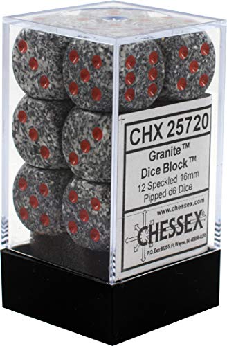Dés D6 16mm Granite moucheté lot de 12 pour remplacer vos accessoires