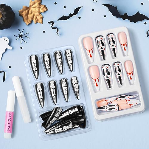 Kiiwah 48 Pezzi Unghie Finte Halloween, Unghie