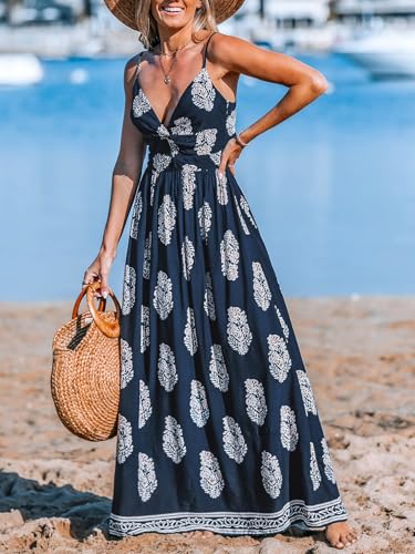 Image of CUPSHE Women's Maxi Dress Floral Print Twisted V Neck Sleeveless Long Dress Summer Casual Dress