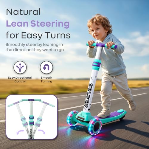 Image of R for Rabbit Road Runner Stellar Duo 2-in-1 Kids Kick Scooter with Foldable & Detachable Ride-On Seat, 4-Level Adjustable Height, LED PU Wheels for Boys & Girls 3+ Years, Up to 75 kg (Green Purple)