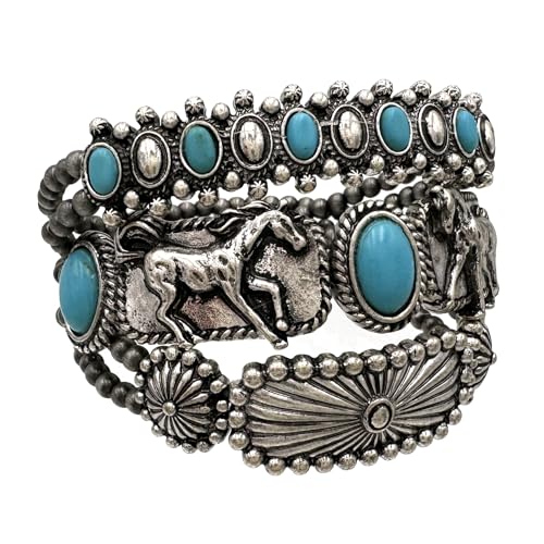 Western Peak Bohemian Horse Navajo Turquoise Three Piece Beaded Bracelet