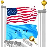 Wphold 20FT Flag Pole Kit: 12 Gauge Flag Pole Kit,90MPH Wind Tested Flagpoles, Heavy Duty Flag Poles for 3x5 Flag Outdoor Flag Pole for House, Flagpoles for Outside House In Ground Flag Pole Kit