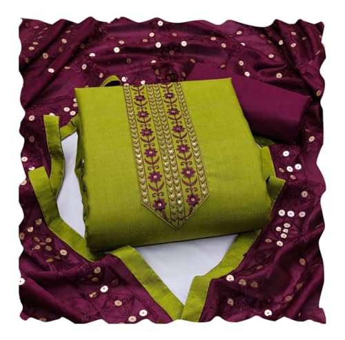 Image of HMP Fashion Womens Bombay Cotton Embroidery Tie Cotton Unstitch dress Material With Chanderi lace bordered Dupatta