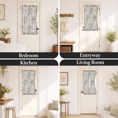 Image of jinchan Floral Sidelight Curtains for Front Door, 26x40, 2 Panels | 25% linen blend, black floral print, light filtering, rod pocket, tiebacks, washable, for front door sidelights