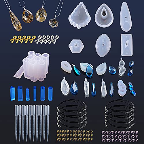 Woohome 55 PCS Silicone Molds Resin Epoxy Resin, 24 PCS Casting Molds Silicone Molds Three Dimensional Pendant and Buckle, Black Wax Rope for DIY Epoxy Geometry Pendants Molds