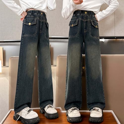 Jeans for Girls Baggy Wide Leg Cute Bow High Elastic Waisted Denim Pants Y2K Boyfriend Skater Streetwear 5-17Y2