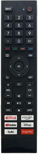 Universal TV Remote Control for Hisense with Netflix, YouTube, Disney+, Prime Video, Tubi and Google Play Shortcut Buttons, Black