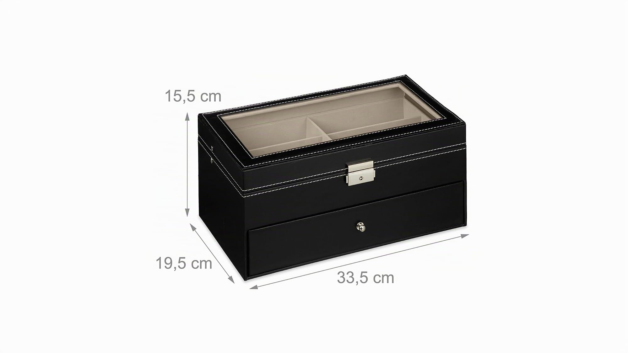 Relaxdays Rangement pour 12 Paires de Lunettes, fenêtre de visualisation, 15,5 x 33,5 x 19,5 cm, Noir