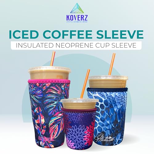 Image of Iced Coffee Sleeve, Insulated Neoprene Cup Sleeve, Fits a 32 Oz. Coffee Cup, Washable and Reusable, Iced Coffee Accessories, Large Seawater
