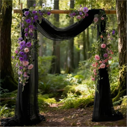 Image of Wedding Glitter Arch Draping Fabric Black 1 Panel 29 inch x 6.5 Yards Sheer Backdrop Curtain Drapery for Summer Wedding Ceremony Birthday Party Indoor Ceiling Decor