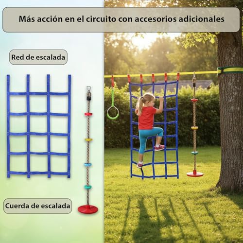 Circuito Ninja infantil extensible ALPIDEX MAX con cuerdas y accesorios de escalada 6