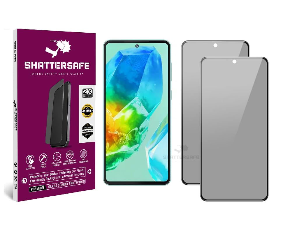 Image of Anti-Spy Privacy Tempered Glass Compatible For Samsung Galaxy M55s [Pack of 2]. 9H Hardness, Anti-Scratch, Edge-to-Edge Protection With Easy Installation Kit & Case Friendly Fit.