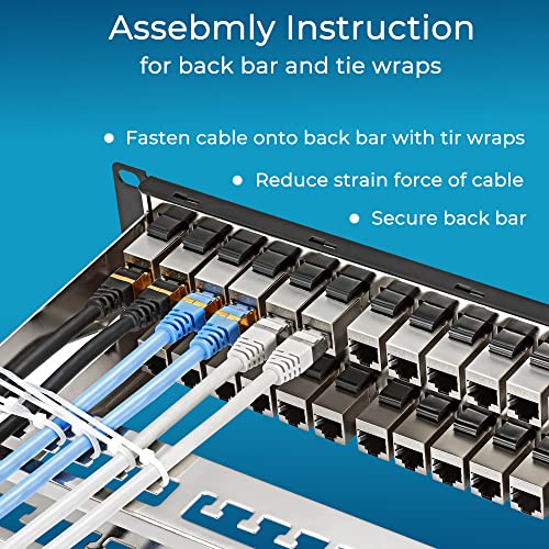 Rapink Patch Panel 48 Port Cat6A with Inline Keystone 10G Support, Coupler Patch Panel STP Shielded 19-Inch with Removable Back Bar, 1U Network Panel for Cat7, Cat6, Cat6A, Cat5e