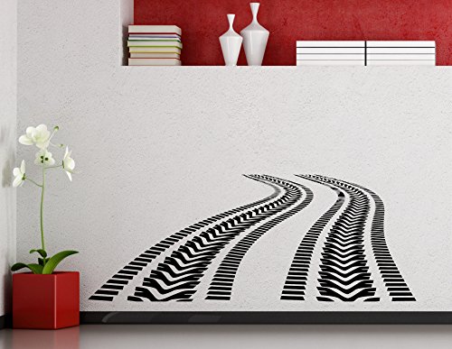 Tire Tracks Wall Decal Car Road With Traces Of Tire Garage Vinyl Sticker Home Nursery Kids Boy Girl Room Interior Art Decoration Any Room Mural Waterproof Vinyl Sticker (301Xx) #TOP20