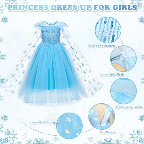 Déguisement Elsa Princesse Pour Fille – Robe, Couronne, Baguette, Gants, Perruque, Boucles D’Oreilles