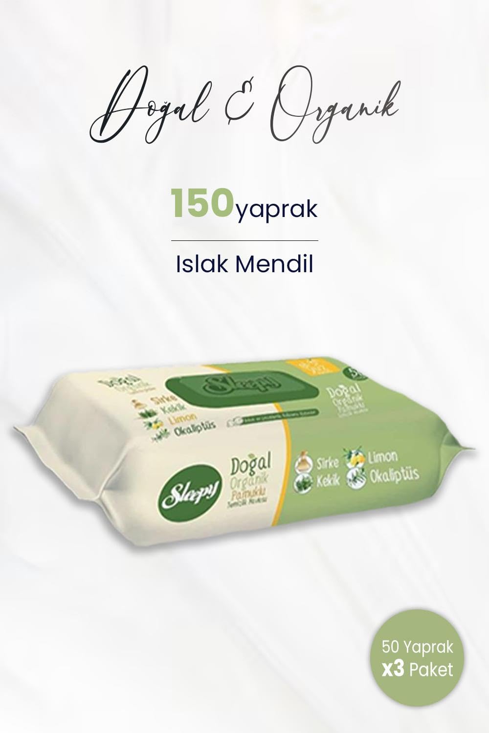 Sleepy Doğal & Organik Islak Mendil 50 Adet x 3 (150 yaprak)