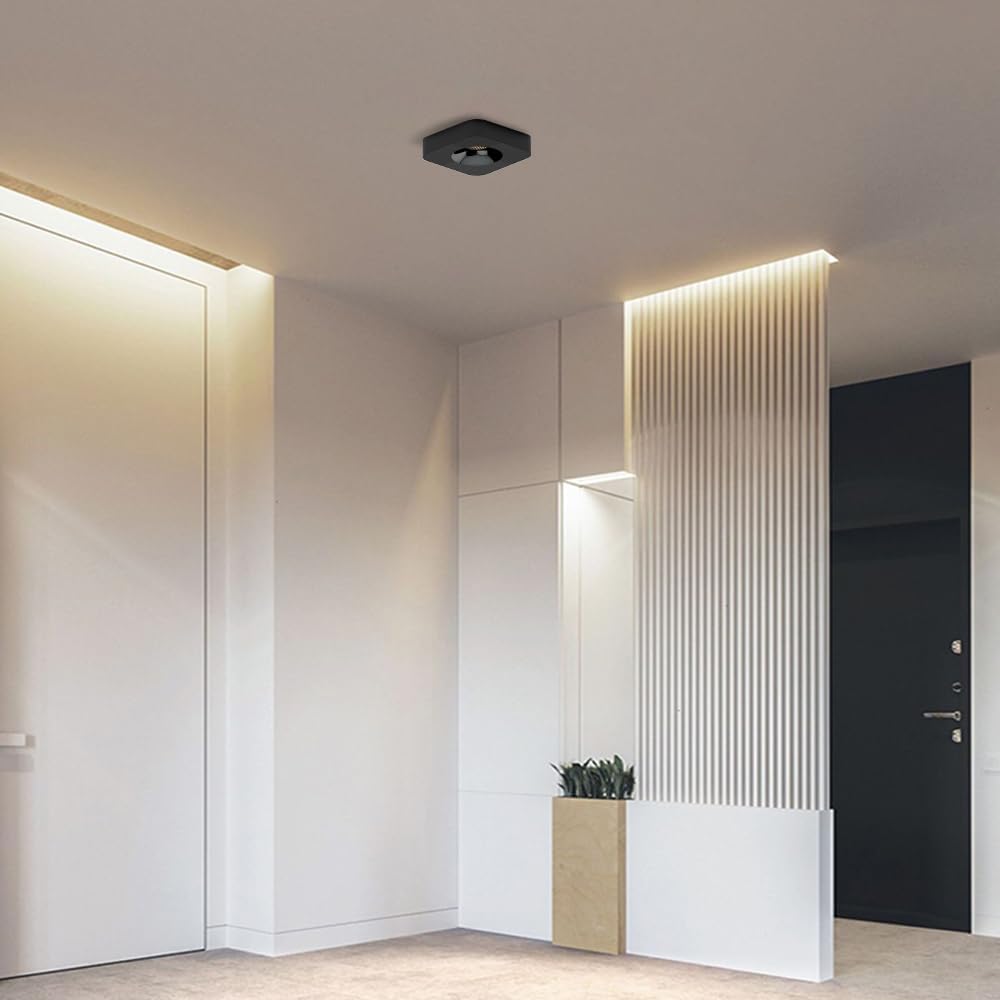 LED Surface Mount Spotlight Ceiling Lighting Fixture Aluminum Square Ceiling Downlight Accent Lamp, 9W Directional Spotlights 9W Ceiling Lights for Living Room Hallway