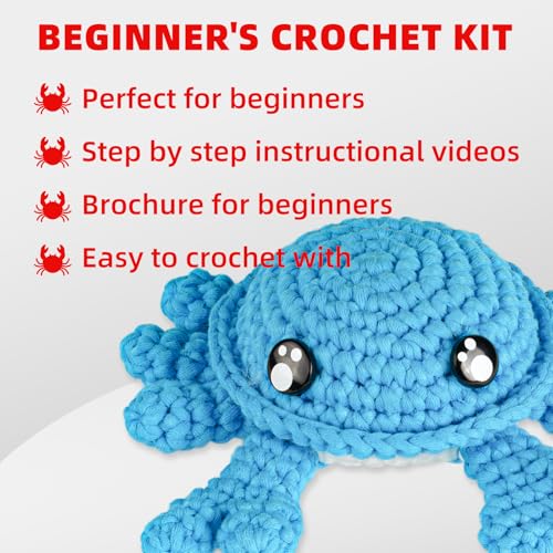 Image of iptek Crochet Kit for Beginners, Learn to Crochet, Include Easy Knitting Soft Yarn, Step-by-Step Video Tutorial, Hook, Holiday Birthday Gift for Adults and Kids(2 Pack Crab)