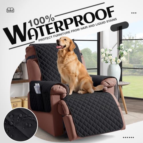 Image of KinCam 100% Waterproof Recliner Chair Covers Washable, 30 inch, Black